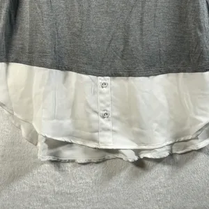 ELLE Women Gray White Layered Collared 3/4 Sleeve Shirt‎ Top Size S thumbnail 7