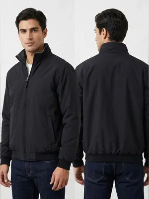Y2K 2000s Faded Glory Men's Black Fleece-Lined Utility Bomber Jacket Size M⁠ thumbnail 2