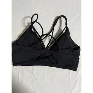 Black Strappy Back Sports Bra V-Neck Bralette Yoga Top Size Large thumbnail 2
