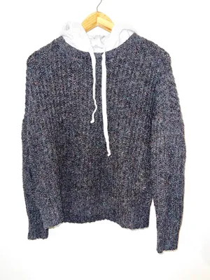 Aerie Cozy Gray Two-Tone Sweater Speckled Colorful Knit Hoodie thumbnail 1