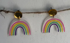 Rainbow Acrylic Dangle Earrings Pastel Pride Statement Earrings thumbnail 1