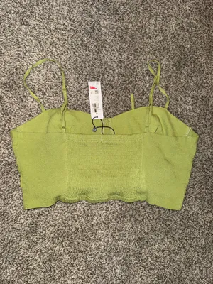 Garage Lime Green Corset-Style Ruched Tie-Front Crop Top thumbnail 3