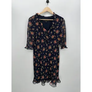 Donna Ricco Floral‎ Midi Dress Size 10P Feminine Ruffle Dainty Modest Sheer thumbnail 3
