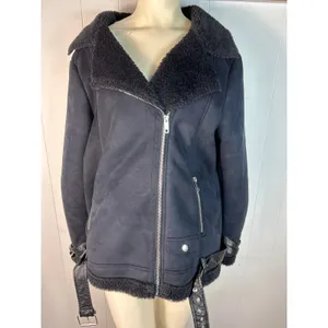 Max Edition Women's Faux Shearling Moto Oversized Biker coat in black. Size L thumbnail 2