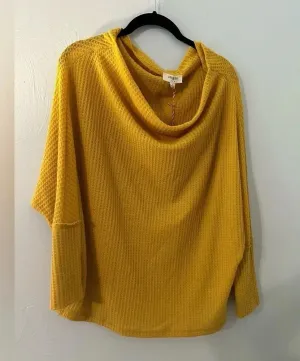 EXPRESS Umgee Top Size Large Mustard Yellow Waffle Knit Dolman Sleeve Oversized NWT thumbnail 1