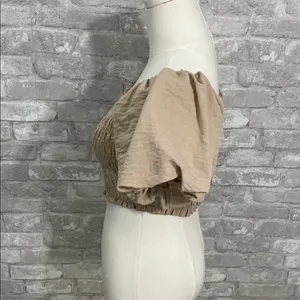 Altar'd State Tan Smocked Crop Top thumbnail 2