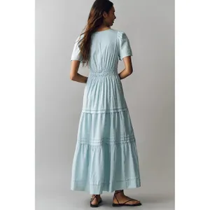 Anthropologie Somerset Maxi Dress Corydalis Blue Lurex Swiss Dot Tiered Size M thumbnail 3