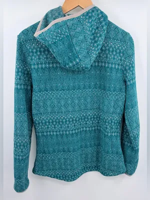 Prana Arka hooded fleece teal blue patterned full zip jacket women’s L outdoor thumbnail 4