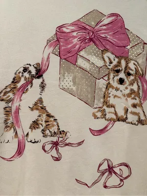 NWOT Maeve Anthropologie Size L Dog Gift Bow Graphic Sweatshirt Beige Gold thumbnail 2