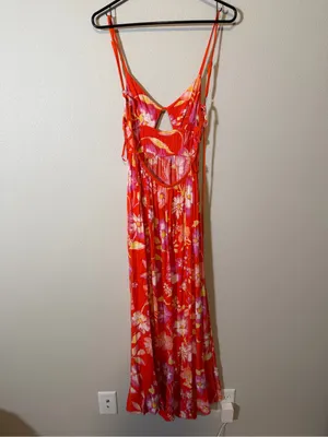 Free People Wisteria Maxi Dress XS $148 vibrant orange pop combo floral print thumbnail 4