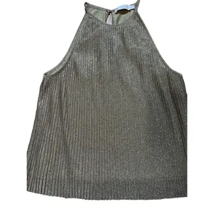 Mango women’s Gold Silver‎ Textured shimmer metallic tank blouse sz M thumbnail 5
