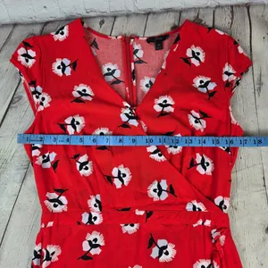 J. Crew Cerise Ruffle Red Floral Faux Wrap Ruffle Dress L4277 Size 4 Tall thumbnail 8