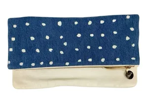 Clare V Polka Dot Denim Leather Foldover Clutch thumbnail 1