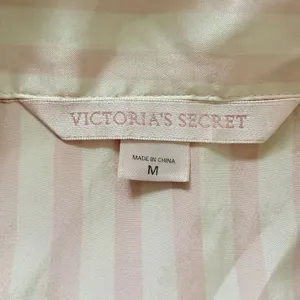 Rare VTG Y2K Victoria's Secret Pink Satin Striped Pajama Set Drawstring M -Stain thumbnail 5