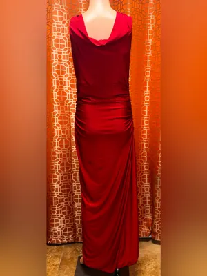 SHEIN Red Satin Ruched Twist Bust Maxi Dress Large NWOT thumbnail 4