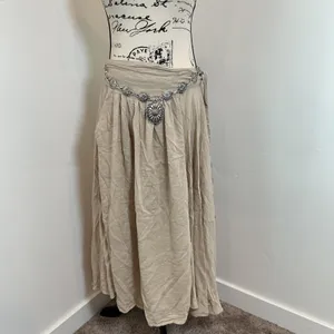Free People Maxi Skirt Gauze Beige Boho Bohemian Festival Flowy Sz L thumbnail 4