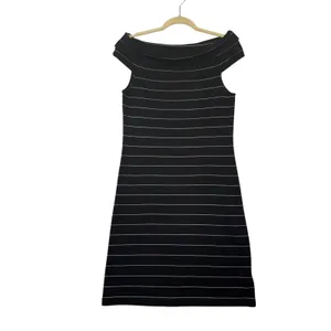 Lauren Ralph Lauren Black Metallic Striped Off Shoulder‎ Sheath Dress Womens M thumbnail 2