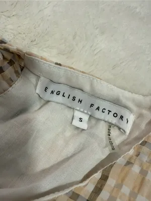 English Factory Plaid Puff Sleeve Tiered Midi Dress Small Neutral Cottagecore thumbnail 3