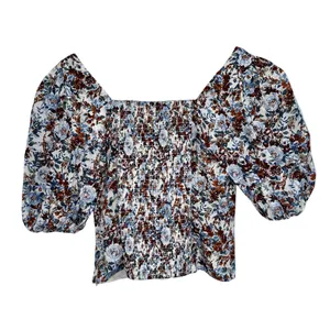 Abercrombie & Fitch White Floral Smocked Puff Sleeve Blouse Top Women Size Small thumbnail 2