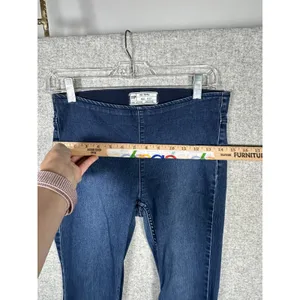 Free‎ People Jeans 27 Womens Blue Pull On Flare Stretch Denim Rough Hem Hippie thumbnail 14