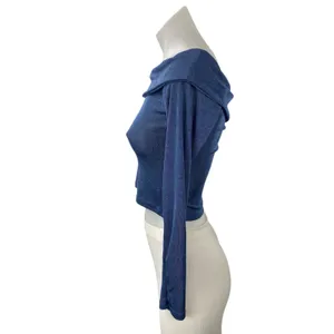 Edikted Women's Blue Off The Shoulder Knit Long Sleeve Blouse Crop Top Size S thumbnail 3