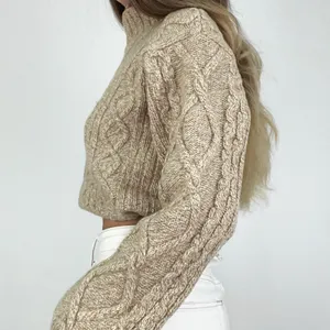 J.Crew Wool-Blend Cable-Knit Rollneck Sweater in Beige | Size L thumbnail 3