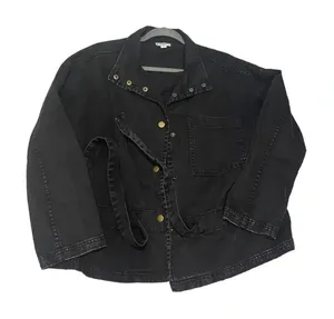 ✨ Easel Black Denim Utility‎ Jacket Women’s S Snap Front Belted Jean Coat ✨ thumbnail 1