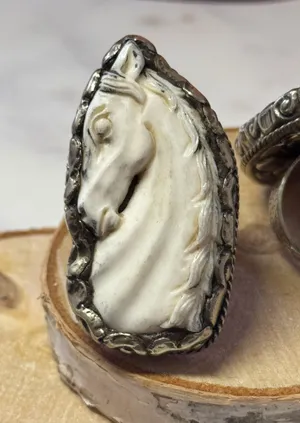 Elegant Horse Hand-carved Bone set in Tibetan Silver, Adjustable Sizing thumbnail 5