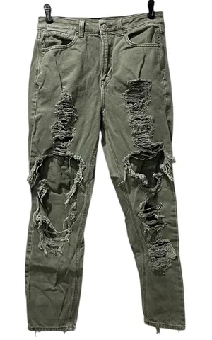 American Eagle‎ Jeans Olive Green High Rise Distressed Women Size 6 Petite thumbnail 1