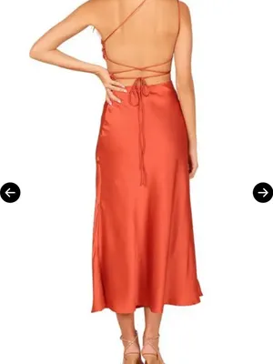 Petal & Pup Forelle One-Shoulder Cut Out Satin Midi Dress in Rust/Copper XL NWT thumbnail 5