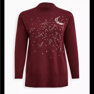 Torrid Burgundy Maroon Silver Sequin Moon Mock Neck Sweater 1X thumbnail 11