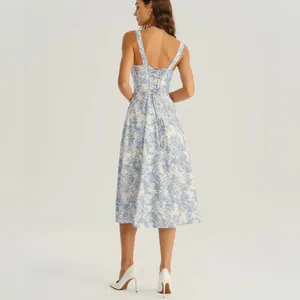 Rihoas Blue Floral Ruched Slip Midi Dress thumbnail 6