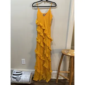 La Ligne Gio Marigold Silk Maxi Dress Ruffle Size Large Sun Tiered Dry Clean thumbnail 4