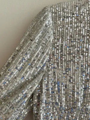 Eliza J Silver Long Sleeve Sequin Mini Dress, Party Cocktail Holiday, Size 4 thumbnail 8