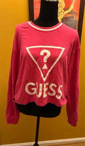 Guess Rasberry Logo Pullover Sweatshirt Size Large  thumbnail 1