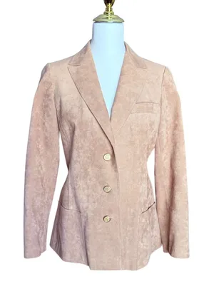 Abe‎ Schrader Vintage Tan Faux Suede Blazer Gold Crest Buttons ILGWU Size 10 thumbnail 1