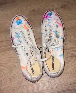 Converse White Low Top Sneakers with Bright Paint Splatter size 10 thumbnail 1