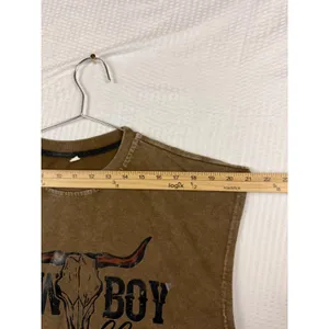 Cowboy Hello Bull Skull Graphic Sleeveless Tee Brown Mineral Wash Small thumbnail 6