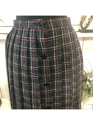 Vintage 60s 70s preppy wool skirt plaid blue pink school girl uniform academia S thumbnail 4