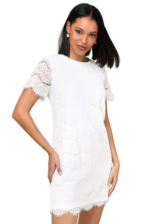 Lulus Take Me to Brunch Ivory Lace Shift Dress size Large NWT thumbnail 1