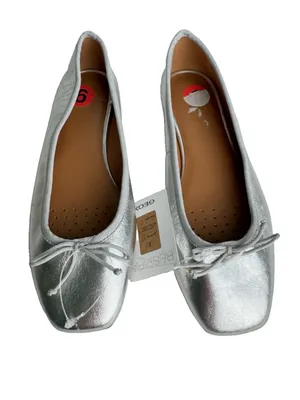 Geox Respira Silver Metallic Leather Ballet Flat with Bow Accent thumbnail 3