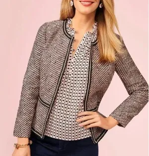 Talbots Grosgrain Trim Black Multicolored Peach Tweed Academia Cropped Jacket 4 thumbnail 1
