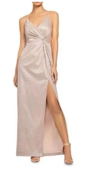 Aiden Maddox V Neck Lured Knit Gown Sparkle Metallic Size 0 Adrianna Papell thumbnail 1