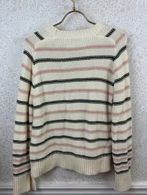Madewell Cream Pink & Green Striped 100% Cotton Crewneck Sweater - Size - XS thumbnail 9