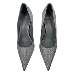 Mango Rhinestone Embellished Pointed Toe Satin Heel Pump Gray Size 39/ 8.5 thumbnail 4