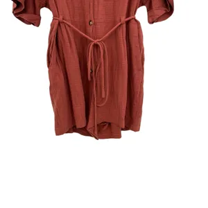 Madewell Lightspun Belted Safari Romper Shorts Short Sleeve‎ Gauze Rust Size XL thumbnail 7