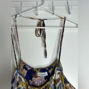 Johanne Beck Floral Paisley Print Silk Lace Tiered Maxi Dress Strap Boho. SZ S/M thumbnail 5