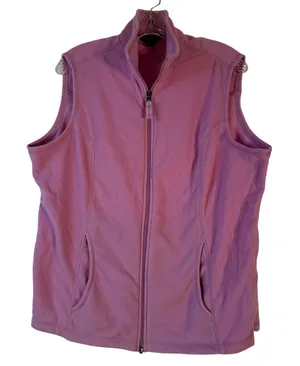 Lands End Womens Fleece Vest Pink‎ Full Zip Mock Neck Pockets Size Large L thumbnail 1