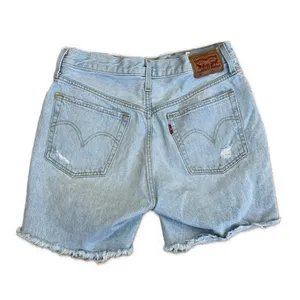 Levi’s 501 Button Fly High Rise Distressed Jean Shorts Sz 30 thumbnail 3