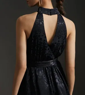 Black Satin Halter Dress thumbnail 4